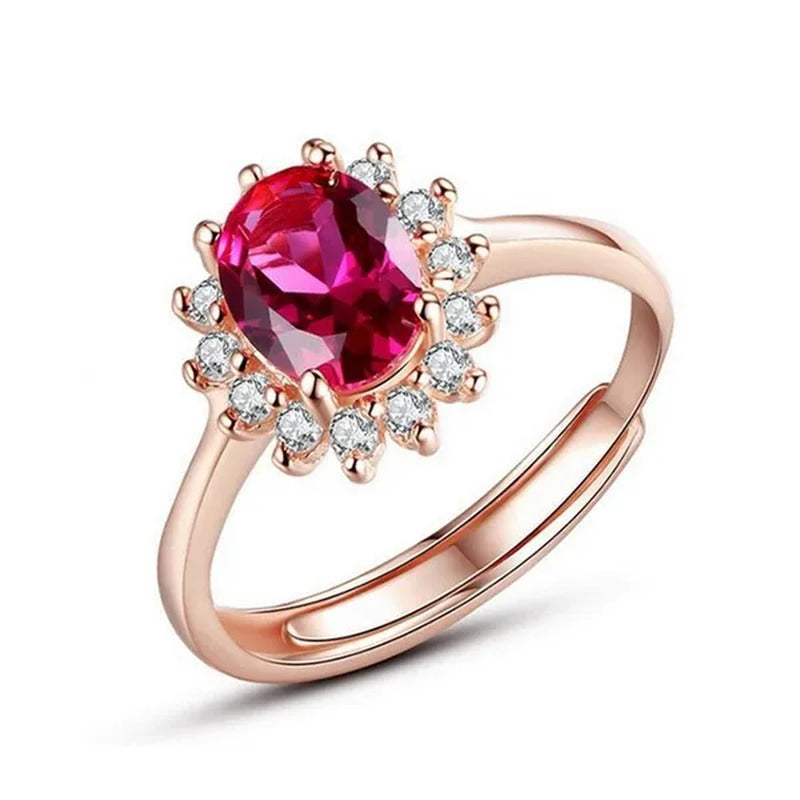 New Ruby Diana Sunflower Lady Ring Classic Living Mouth Design Women'S Ring