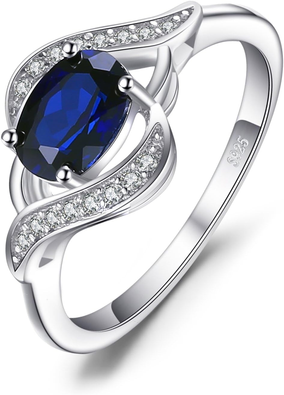 1Ct Oval Created Blue Sapphire Rings for Women, 14K White Yellow Rose Gold Plated 925 Sterling Silver Ring for Girl, Fashion Gemstone Jewelry Sets Promise Rings