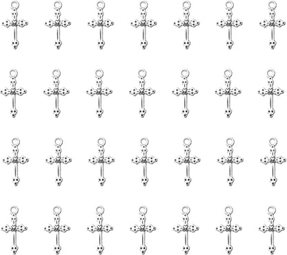 50 Pcs Vintage Crucifix Pendants Beading Charms with Hole Metal Religious Antique Silver Gold Bulk Cross for Jewelry Making Kit DIY Bracelet Necklace Earring Keychain Accessories Supplies