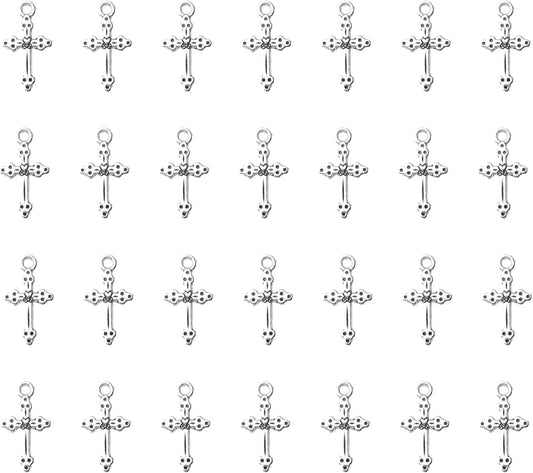 50 Pcs Vintage Crucifix Pendants Beading Charms with Hole Metal Religious Antique Silver Gold Bulk Cross for Jewelry Making Kit DIY Bracelet Necklace Earring Keychain Accessories Supplies