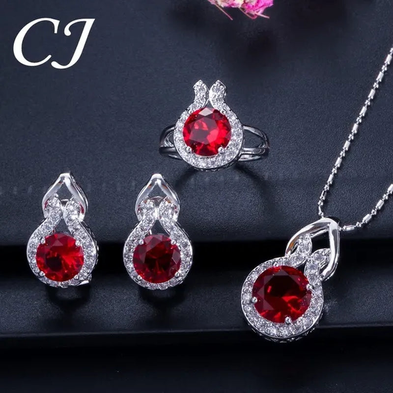CANDICE Romantic Sterling Silver Jewelry Purple Crystal Pendants Necklace Earrings Ring Set for Women Girls