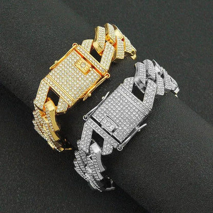 Hip Hop Bracelet Cuban Link Bracelet Ice Out Tennis Bracelet for Men and Women Hip Hop Jewelry