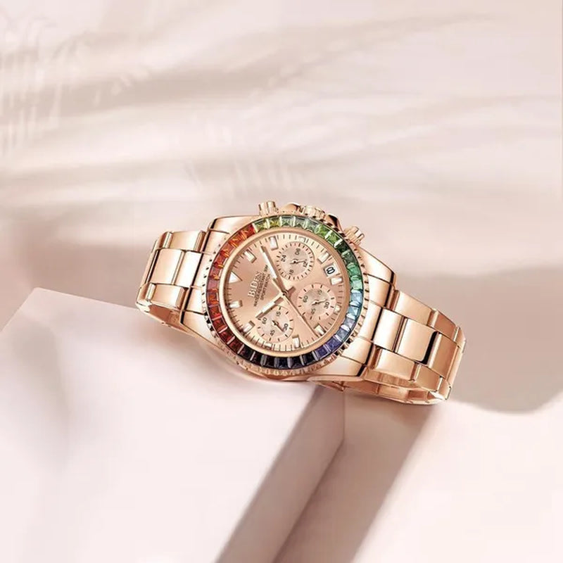 Women Rhinestone Watch Fashion Bling Casual Ladies Watch Female Quartz Rose Gold Watch Crystal Diamond Bracelet Watches For Women Montre Femme Relojes Damen Uhren Orologi Donna