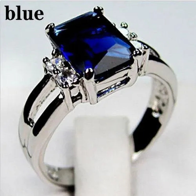 Jewelry Women 925 Silver Plated Amethyst / Red / Blue / Black Engagement Ring Size 6-11 (Choice Color and Size )