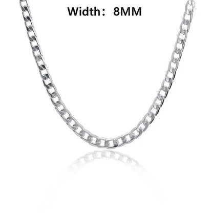 2PCS (Bracelet + Necklace) 925 Sterling Silver Smooth Flat Sideways Chain Necklace Fashion Luxury Exaggerated 16"-30" Fashion Exquisite Jewelry Sets for Women and Men