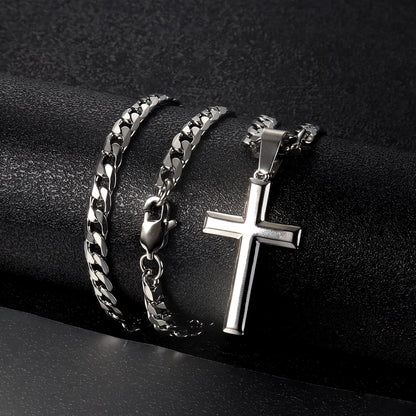 925 Sterling Silver Cross Necklace for Men Women | 5Mm 316L Stainless Steel Diamond-Cut Cuban Link Curb Chain, Beveled-Edge Religous Pendant Jewelry, 16-30'' Christian Baptism Gift