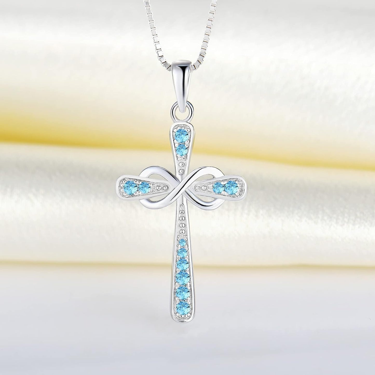 Cross Necklace 925 Sterling Silver Infinity Pendant Religious Jewelry Christian Baptism Gift