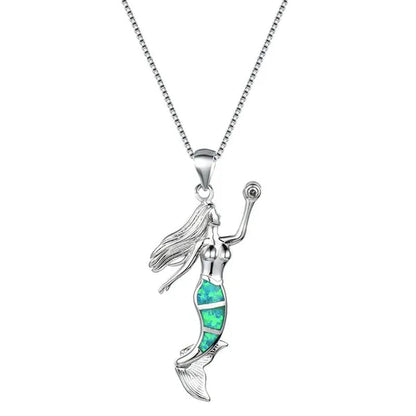 Heat! New Fashion Mermaid Fire Opal 925 Silver Pendant Necklace Bridal Personality Glamour Wedding Jewelry  5 colors