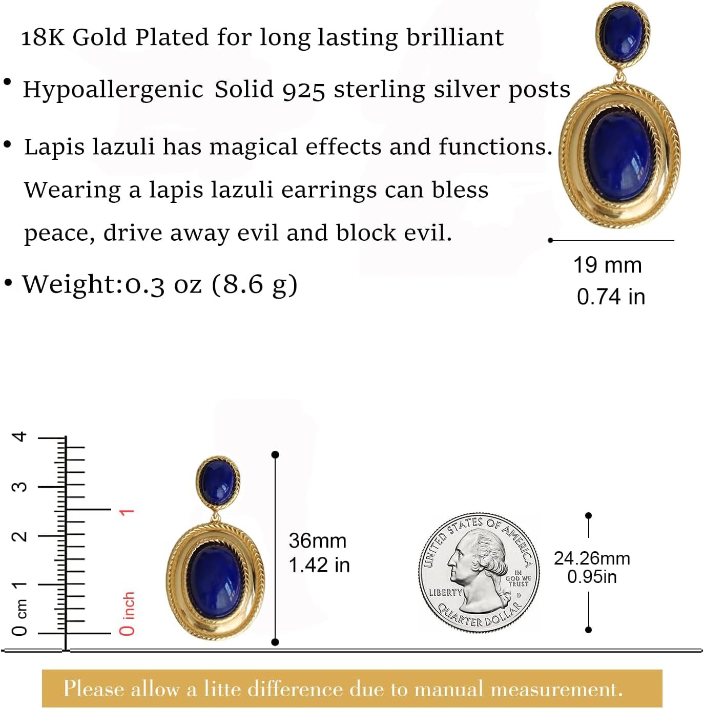 Western Lapis Lazuli Drop Dangle Earrings, Gold Plated Navy Blue Gemstone Leo December Birthstone Earrings, Vintage Elegant Accessories Gifts for Women Girls