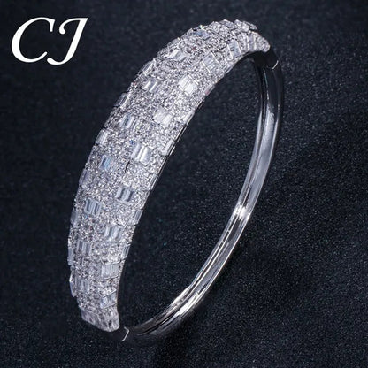 CANDICE Exclusive Design Rose Gold Plated Dubai Wedding Wide Bangle Ring Set Full Hand-inlaid Cubic Zirconia African Bridal Open Cuff Bracelet Jewelry Sets for Women Prom Party