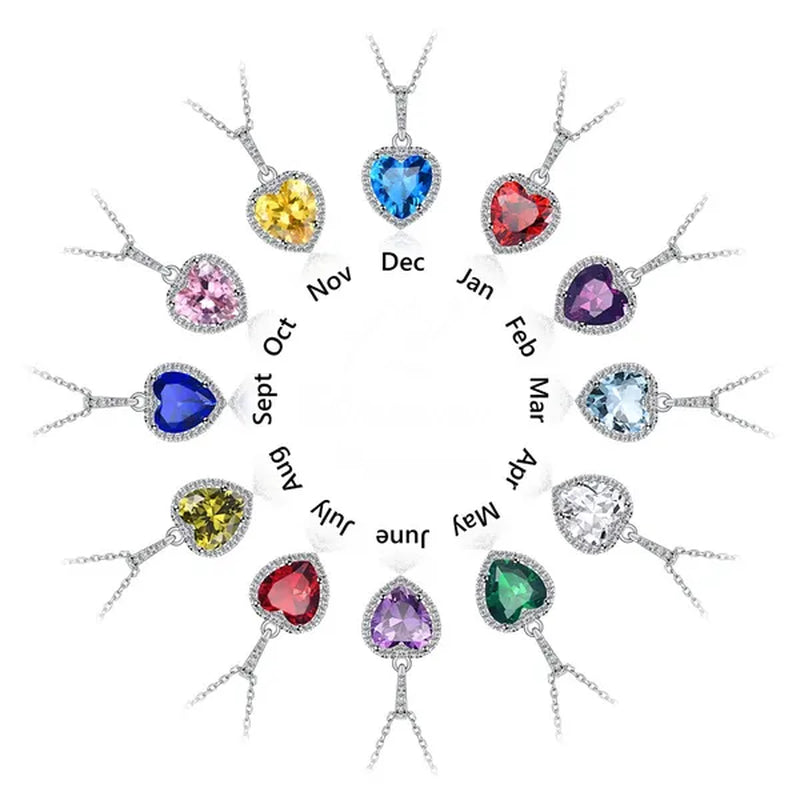 Women'S Birthstone Necklace Ruby/Sapphire/ Amethyst Jewelry 925 Sterling Silver Chain Love Heart Pendant Crystal 12 Month Birth Stones Pendant for Women Girls, 誕生石,Pierre De Naissance,Valentines Gift