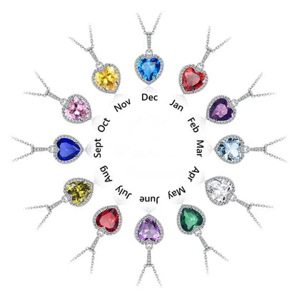 Women's Birthstone Necklace Ruby/Sapphire/ Amethyst Jewelry 925 Sterling Silver Chain Love Heart Pendant Crystal  12 Month Birth Stones Pendant for Women Girls, 誕生石,pierre de naissance,Valentines gift
