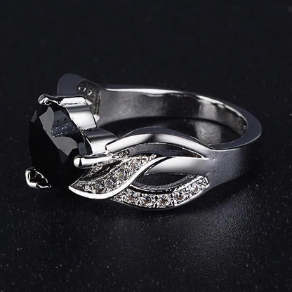 Silver Natural Gemstones Black Sapphire Heart Ring Wedding Bride Engagement Band Charm Mum Ring Jewelry Valentine's Day Gifts Christmas Gift