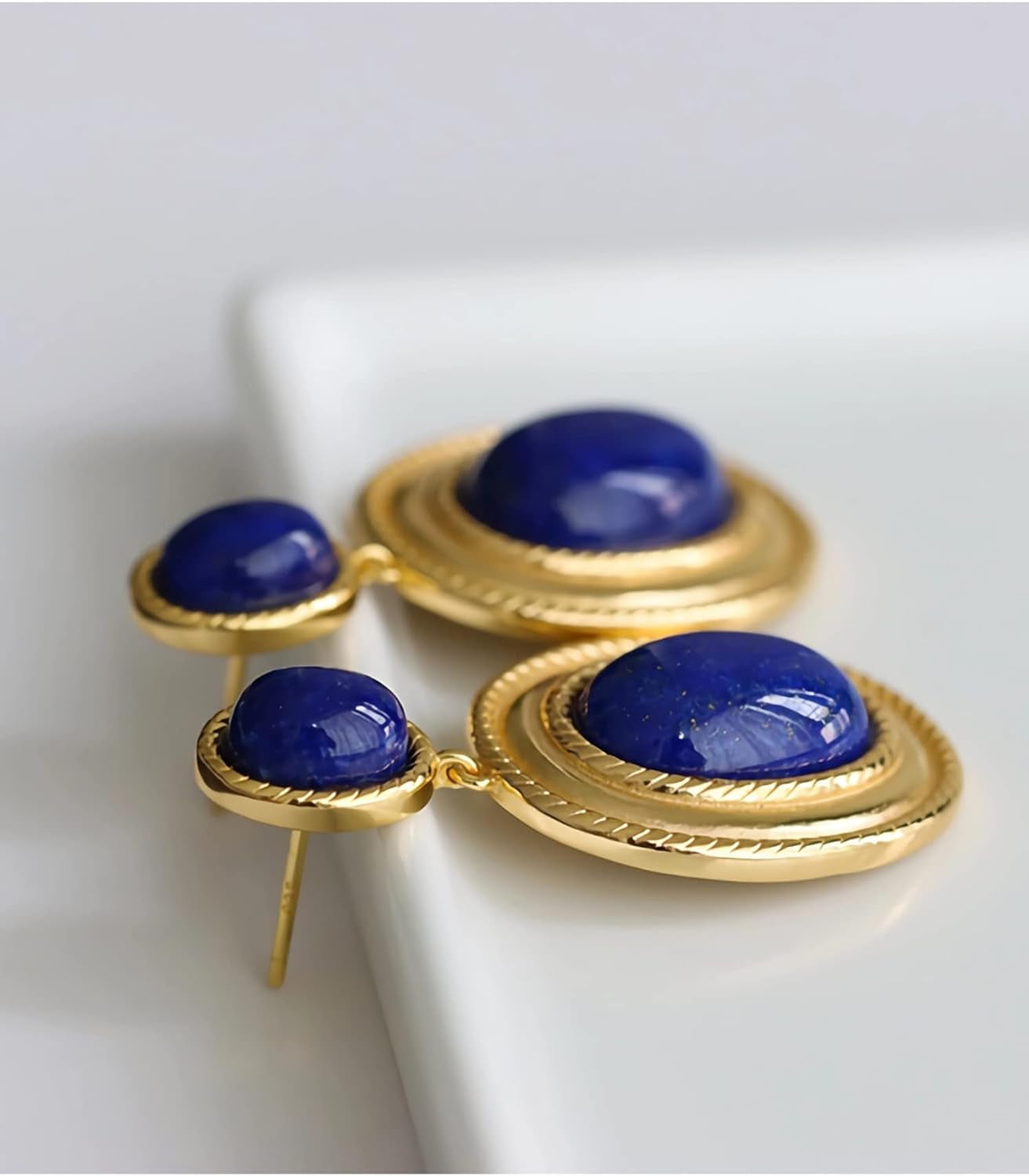 Western Lapis Lazuli Drop Dangle Earrings, Gold Plated Navy Blue Gemstone Leo December Birthstone Earrings, Vintage Elegant Accessories Gifts for Women Girls
