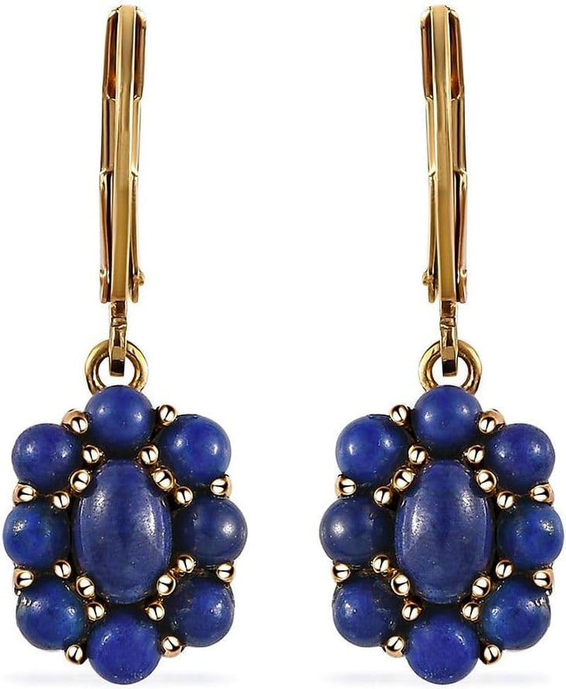 Shop LC Blue Lapis Lazuli Flower Dangle Earrings for Women 18K Yellow Gold Plated Jewelry Ct 3.60 Birthday Gifts for Women