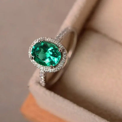Brilliant Oval Aquamarine White Diamond Halo Ring 18K White Gold Bride Promise Wedding Engagement Jewelry Gifts
