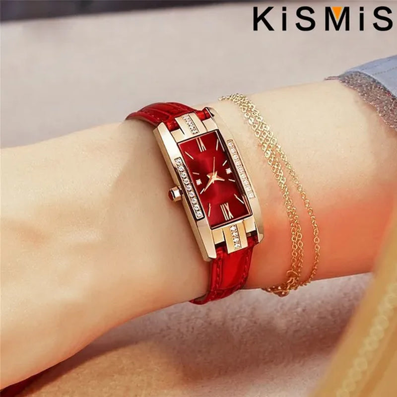 KISMIS 1PC/2Pcs Luxury Fashion Ladies Watch Diamond Inlaid Charm Unlimited Women's Watch Retro Fashion Quartz Watches Gift 3 Colors Available