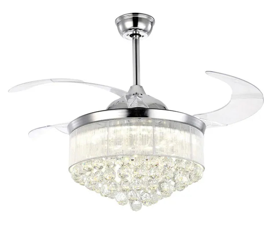 42 Inches Ceiling Fan Light Remote Control LED Pendant Light Crystal Dimmable Metal Luxury Invisible Ceiling Chandelier Lighting