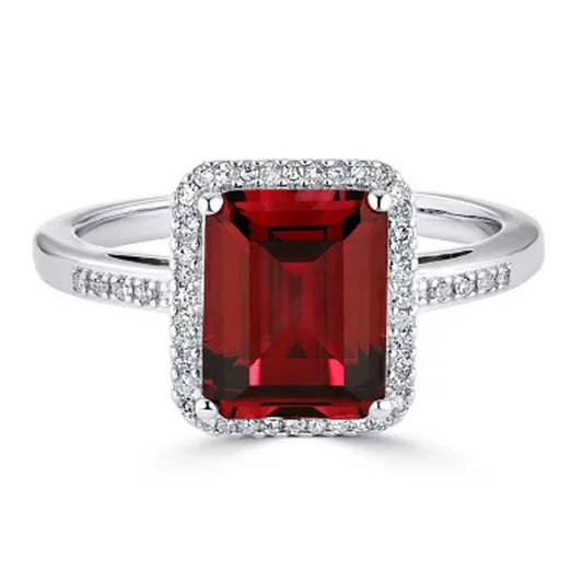 Lab Created Ruby and 0.14 CT. T.W. Diamond Ring in Sterling Silver