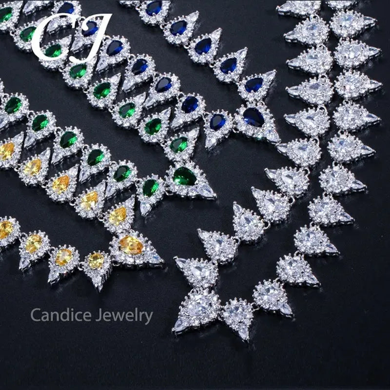CANDICE Stunning Pave Yellow Citrine Luxury Jewelry Pear Shape CZ Crystal Choker Necklace And Earrings Bride Set for Women Party Wedding Accessories