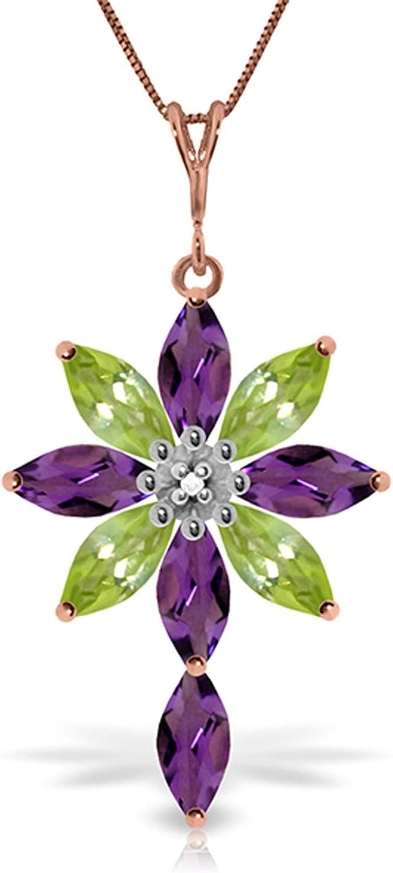 14K Yellow, White, Rose Gold Necklace Amethyst, Peridot Diamond Pendant