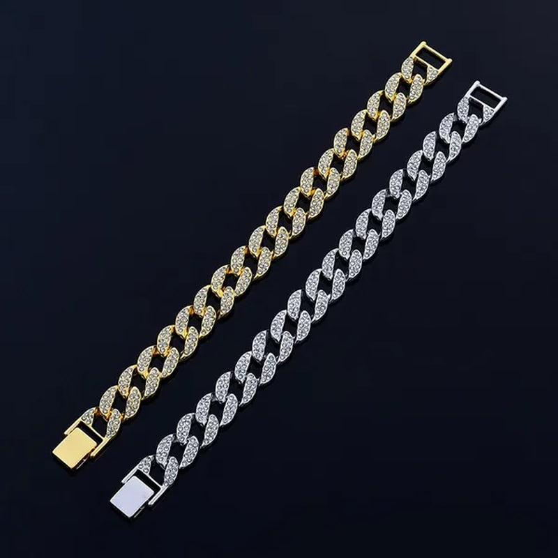 Hot jewelry diamond bracelet stainless steel bracelet Cuban men's gold bracelet platinum bracelet hip hop bracelet