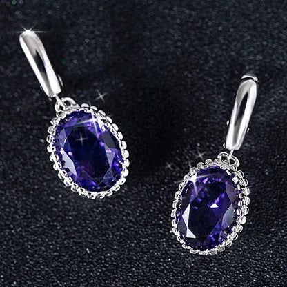 Luxury Earrings Attractive Silver Huge Purple Amethyst Engagement Wedding Earrings
