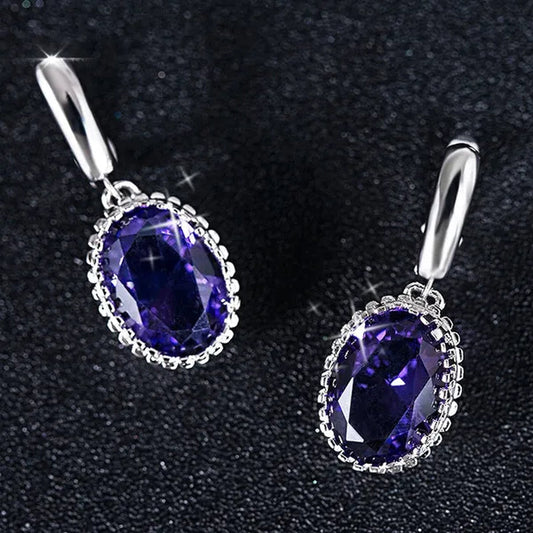 Luxury Earrings Attractive Silver Huge Purple Amethyst Engagement Wedding Earrings