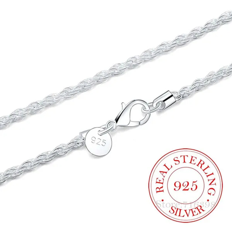 Real 100% 925 sterling silver Men's Fine Jewelry 3mm twisted rope chain necklace Size 16-30inch charm necklace Colar