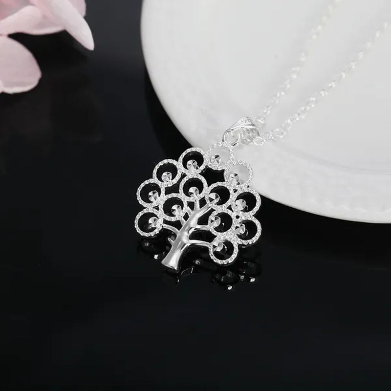 Wholesale 925 Solid Sterling Silver Jewelry Elegant Tree Card Pendant Necklace Chain Jewellery Xmas(with Chain）