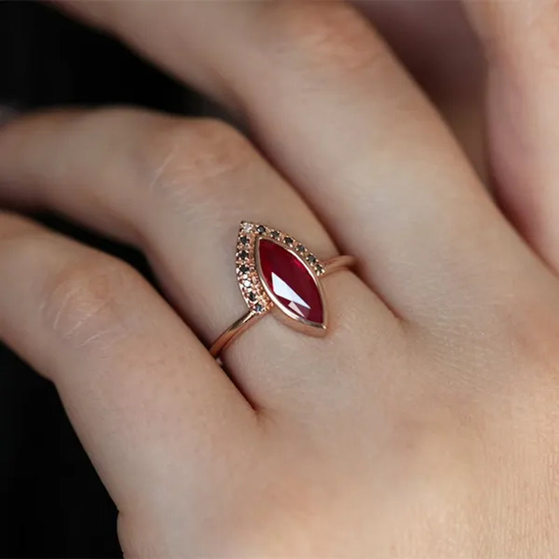 Unique Natural Rhombus 2 in 1 Ruby Engagement  Ring Marquise Bridal  Wedding Ring With Black Diamonds Women Ruby Ring Diamond Fine Jewelry Set （size 5-11）
