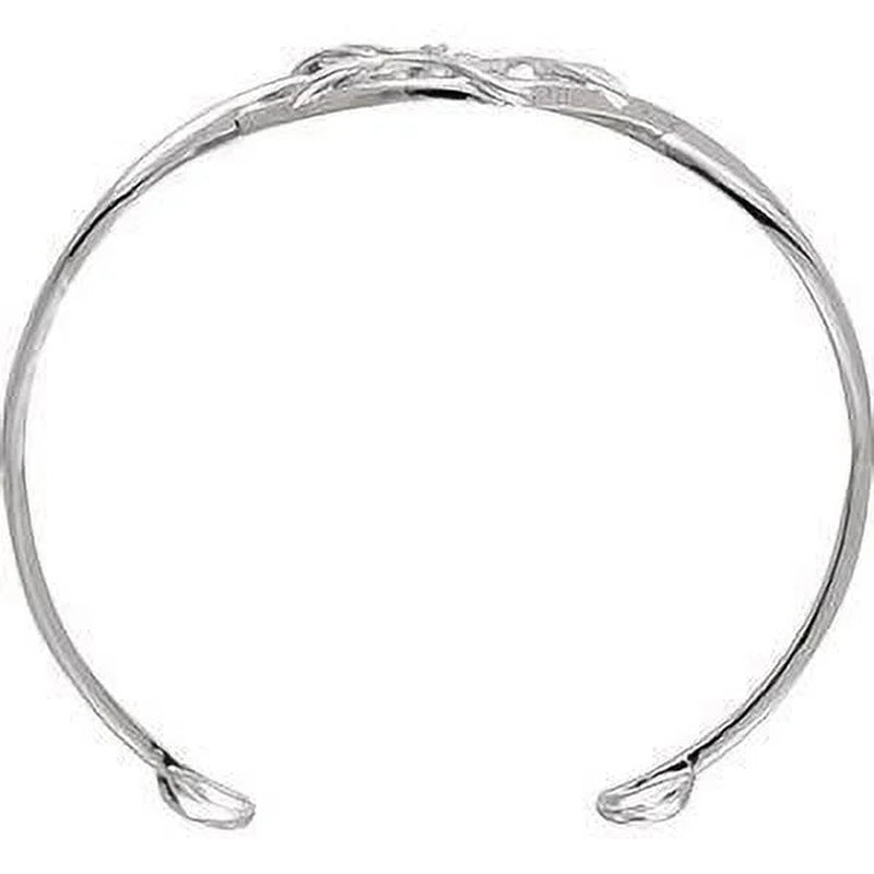 14K White Gold Diamond Leaf Design Cuff Bracelet
