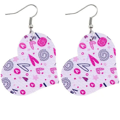 Europe and America 2021 New Valentine'S Day Leather Heart-Shaped Love Red Lips Double-Sided Printing PU Earrings