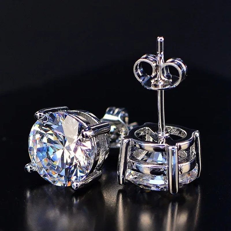 Princess 925 Silver Six Claw Ring Dainty Jewelry Round White AAA CZ Diamond Earrings Ear Studs Wedding Gifts
