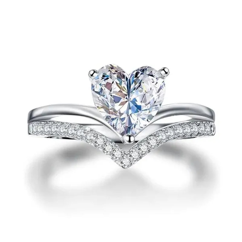 Luxury Female Fashion 925 Sterling Silver Heart Diamond Engagement Rings for Women Wedding Accessories Personality Gift Romantic Princess Birthday Party Jewelry White Sapphire Ring Size 5-11