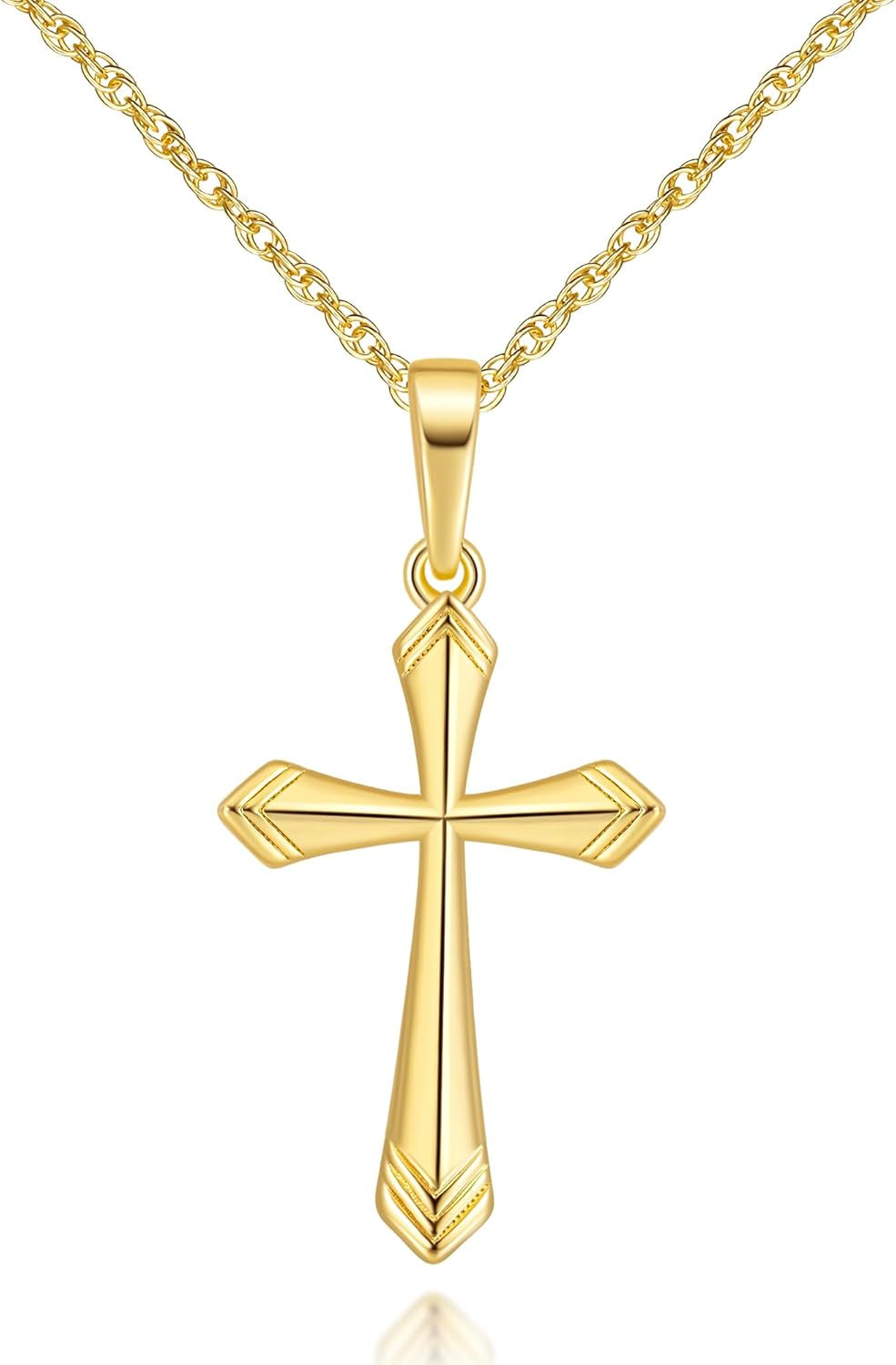 Cross Necklace for Women 14K Gold Cross Necklaces for Women Gold Crosses Chain Pendant Necklace for Womens with V-Shaped Patterns Trendy Crosses Necklaces for Womens