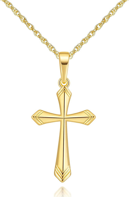 Cross Necklace for Women 14K Gold Cross Necklaces for Women Gold Crosses Chain Pendant Necklace for Womens with V-Shaped Patterns Trendy Crosses Necklaces for Womens