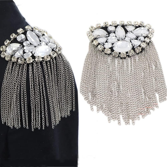 Crystal Beads Shoulder Epaulettes Chain Tassel Blazer Shoulder Epaulet Rhinestone Brooch Badge Pin by the Pair