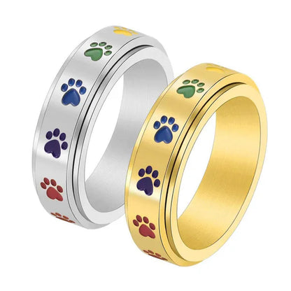 Women Men Multicolor Cartoon Cute Dog Footprints Spinner Ring Gay Lesbian LGBT Pride Stainless Steel Rainbow Color Cat Claw Paw Prints Rotatable Rings Engagement & Wedding Band Size 6-12 Black / Silver / Gold / Rose Gold