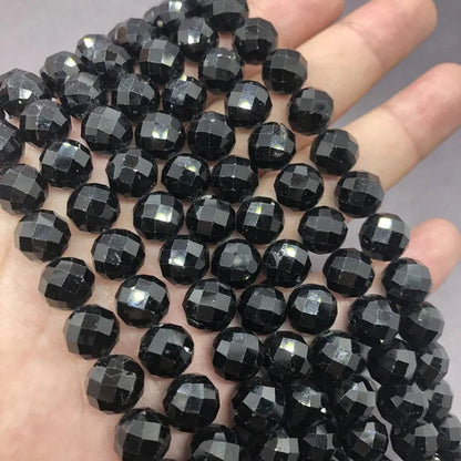 Black Tourmaline Beads 6-10mm Faceted Natural Stone Cut Gem Geometry DIY