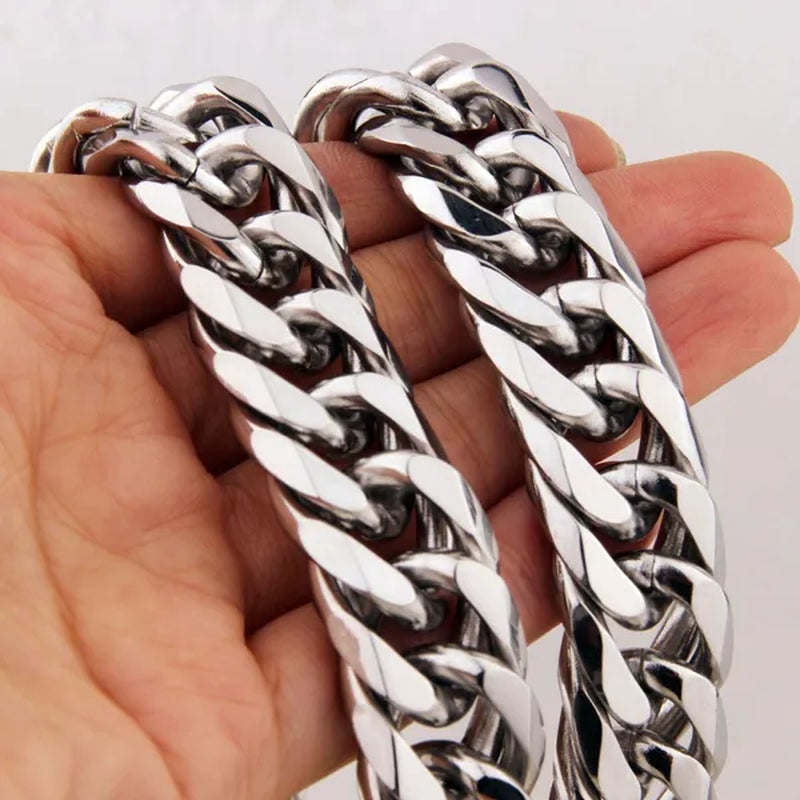 16/19/21Mm Heavy Stainless Steel Bracelet or Necklace Silver Cuban Curb Chain Bracelet Bangle 7"-11" Necklace 16"-24"