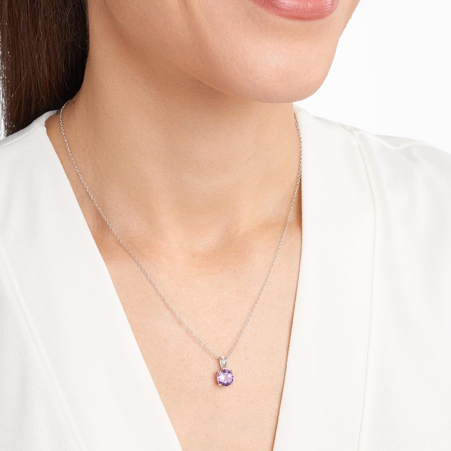 Sterling Silver round Cut Birthstone Pendant Necklace 18"