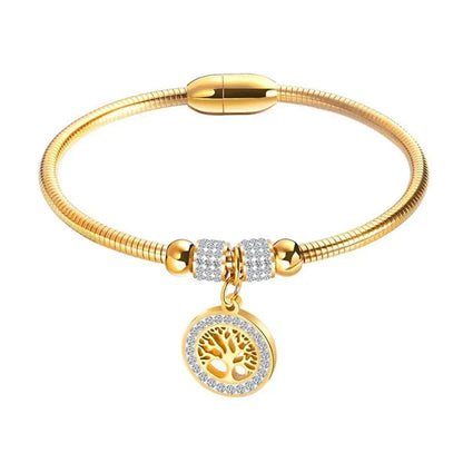 AAA CZ Life Tree Bangel Women Fashion Stainless Steel Family Tree Bracelet Jewelry