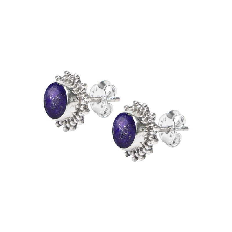 Lapis Lazuli Stone Stud Earring, Handmade 925 Sterling Silver Stud Earrings for Women and Girls, Solitaire Stud Earring, round Stone Stud Earrings, Gift Jewelry for Her