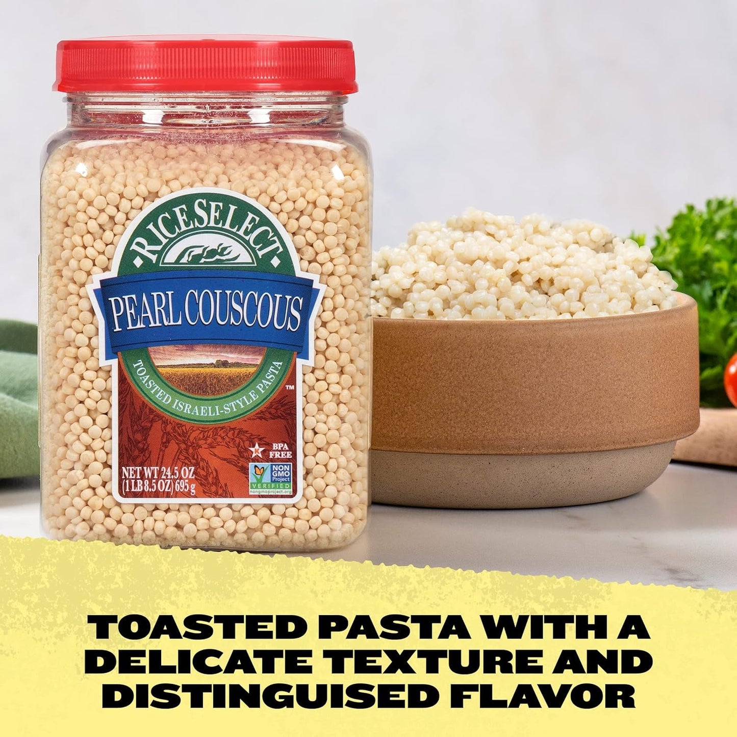 Pearl Couscous, Israeli-Style Wheat Couscous Pasta, Non-Gmo, 24.5-Ounce Jar, (Pack of 1)