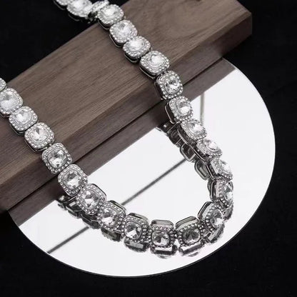 12mm Iced Out Square Tennis Chain Necklace,Diamond Cuban Link Necklace Hip Hop Jewelry with For Men Women Charm Jewelry