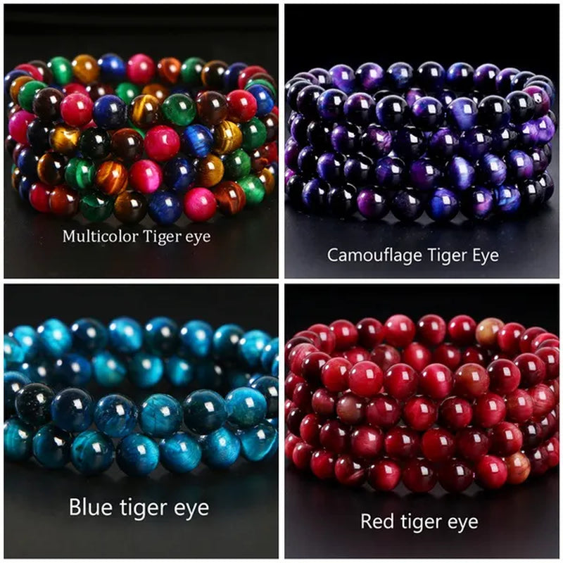 8Mm Tiger Eye/Amethyst/Aquamarine/Agate/ Gemstone Bracelet round Beads Stretch Bracelet Handmade Chakra Healing Stone Jewelry for Women Men Girls