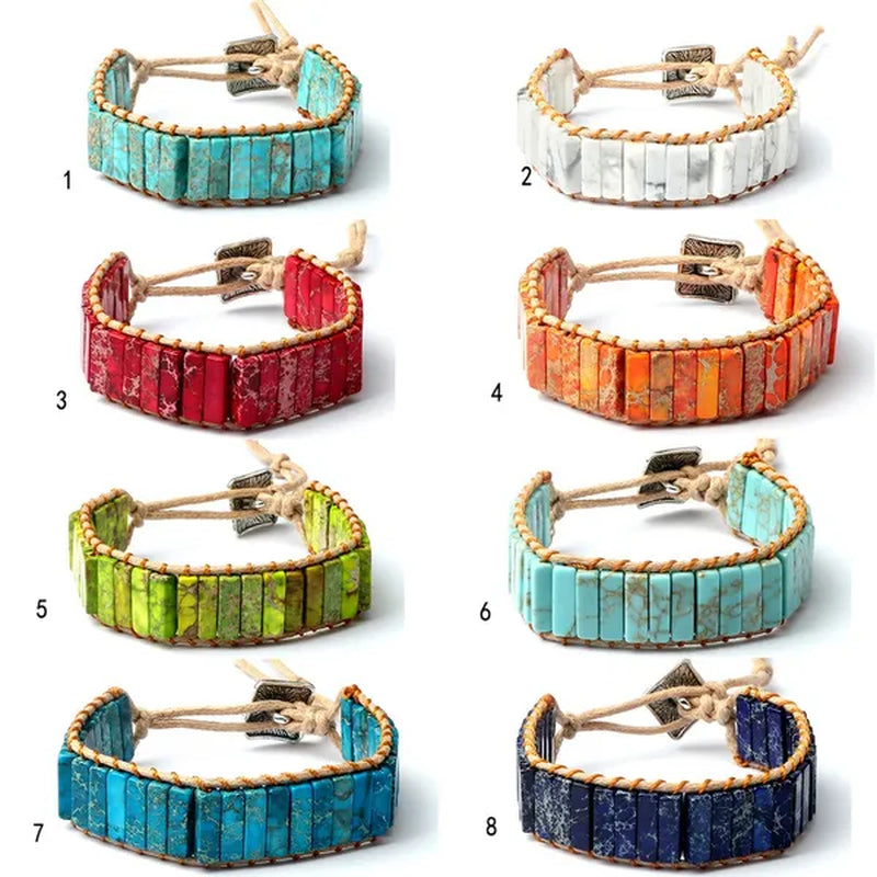 Bohemian Bracelet Tube Natural Emperor Stone Beaded Leather Wrap Chakra Bangles&Bracelets Couples Jewelry the Best Friend Gifts