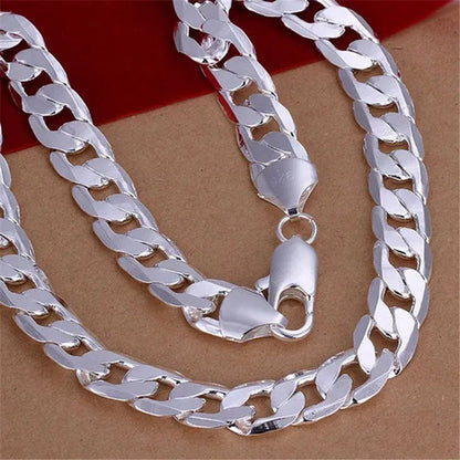 High Quality 925 Sterling Silver 12MM Width Male Jewelry 925 Solid Silver Fashion Jewelry Men Curb Chain Necklace Bracelet 8-30 Inches
