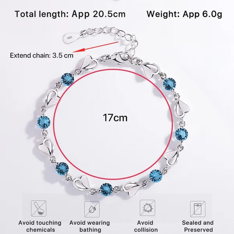 Crystal Bracelets 925 Sterling Silver Fashion Love Heart Zircon Bracelets For Women